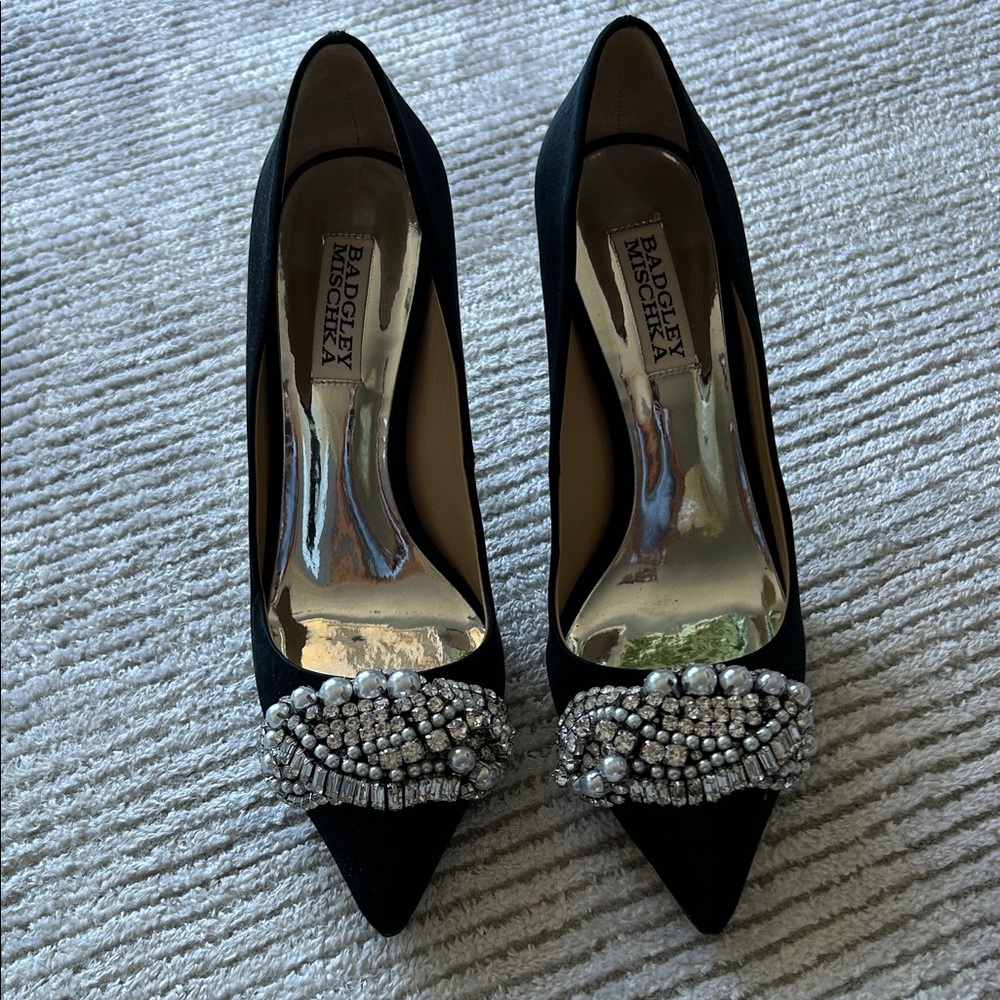 Badgley Mischka Black Heels with Silver Embellishments